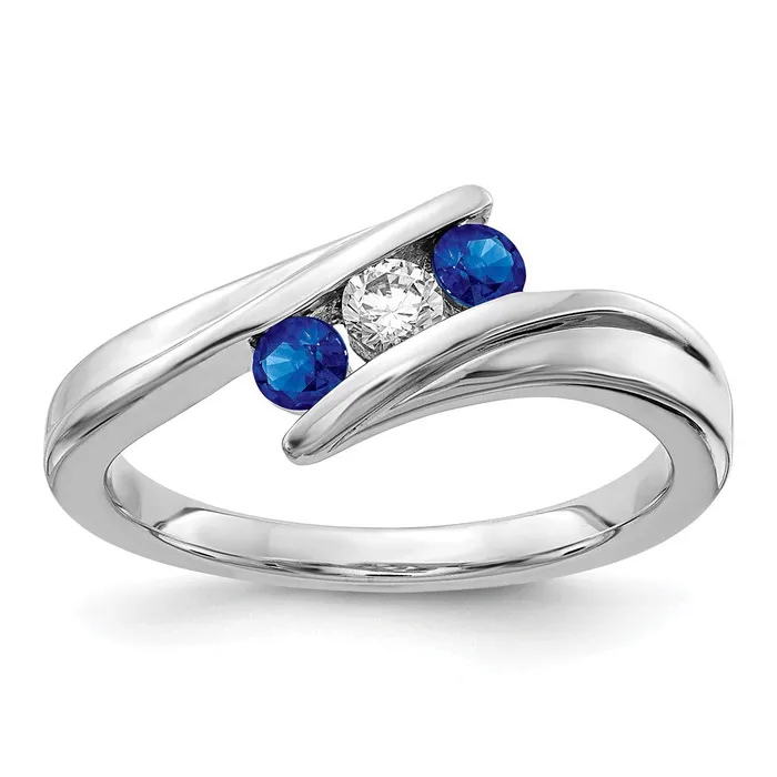 Rings Goldiacom 14k White Gold Sapphire and Real Diamond 3stone Ring