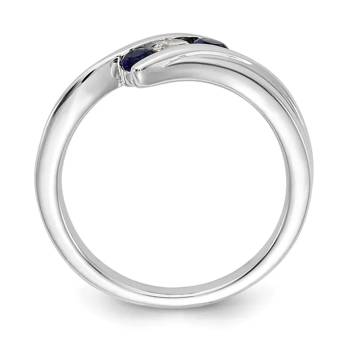 Rings Goldiacom 14k White Gold Sapphire and Real Diamond 3stone Ring