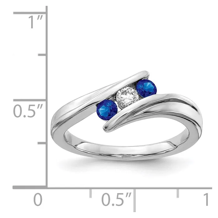 Rings Goldiacom 14k White Gold Sapphire and Real Diamond 3stone Ring