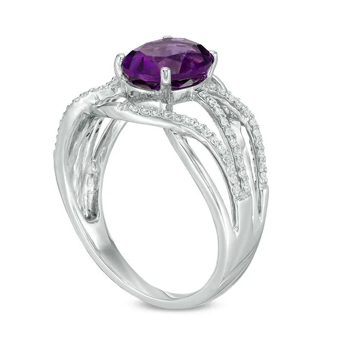 Rings Goldia Oval Amethyst and 020 CT TW Natural Diamond Layered Crossover Ring in Sterling Silver