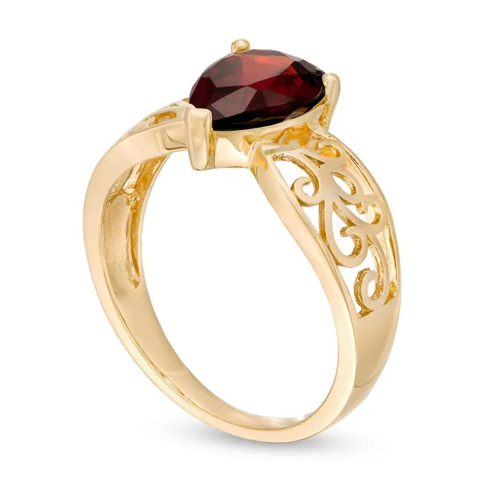 Rings Goldia PearShaped Garnet Wide Filigree Ring in Solid 10K Yellow Gold Rings Goldia PearShaped Garnet Wide Filigree Ring in Solid 10K Yellow Gold