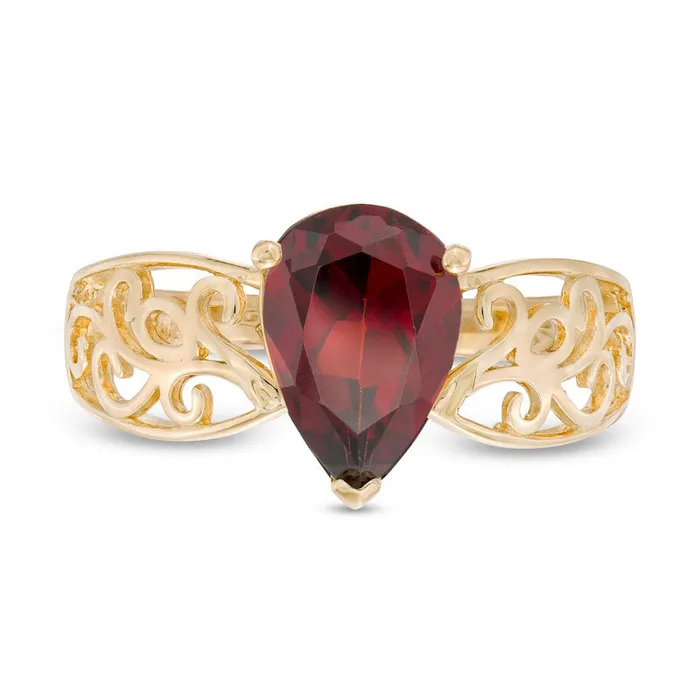 Rings Goldia PearShaped Garnet Wide Filigree Ring in Solid 10K Yellow Gold Rings Goldia PearShaped Garnet Wide Filigree Ring in Solid 10K Yellow Gold