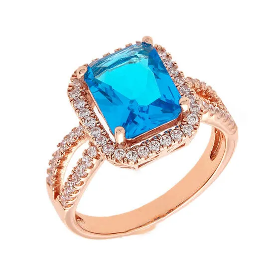 Rings JMS always Original Elegant Confetti Womens 18K Rose Gold Plated Blue CZ Simulated Cushion Diamond Halo Statement Cocktail Ring Rings JMS always Original Elegant Confetti Womens 18K Rose Gold Plated Blue CZ Simulated Cushion Diamond Halo Statement Cocktail Ring