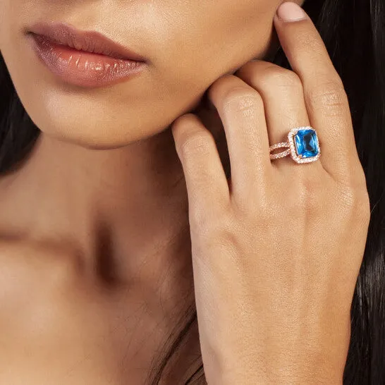 Rings JMS always Original Elegant Confetti Womens 18K Rose Gold Plated Blue CZ Simulated Cushion Diamond Halo Statement Cocktail Ring Rings JMS always Original Elegant Confetti Womens 18K Rose Gold Plated Blue CZ Simulated Cushion Diamond Halo Statement Cocktail Ring