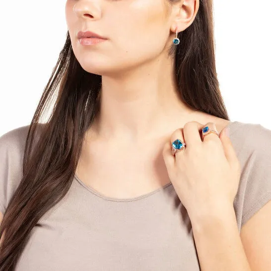 Rings JMS always Original Elegant Confetti Womens 18K Rose Gold Plated Blue CZ Simulated Cushion Diamond Halo Statement Cocktail Ring Rings JMS always Original Elegant Confetti Womens 18K Rose Gold Plated Blue CZ Simulated Cushion Diamond Halo Statement Cocktail Ring
