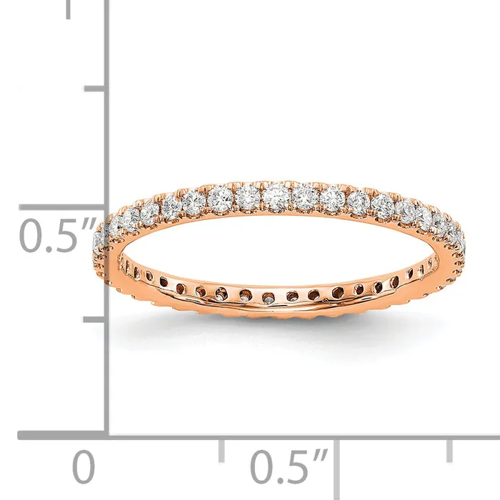 Solid Real 14k Rose Gold Polished U Shared Prong 12ct CZ Eternity Wedding Band Ring Goldia Rings