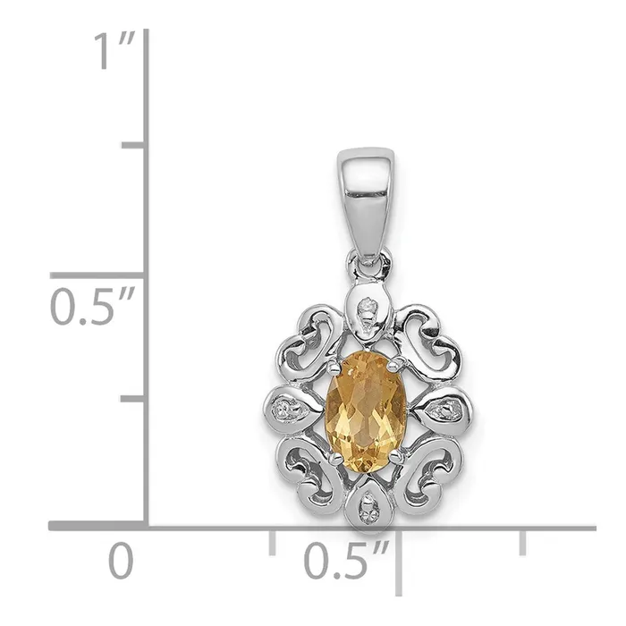 Sterling Silver Rhodium Plated Diamond u0026 Citrine Oval Pendant Goldia Necklaces