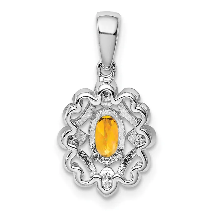 Sterling Silver Rhodium Plated Diamond u0026 Citrine Oval Pendant Goldia Necklaces