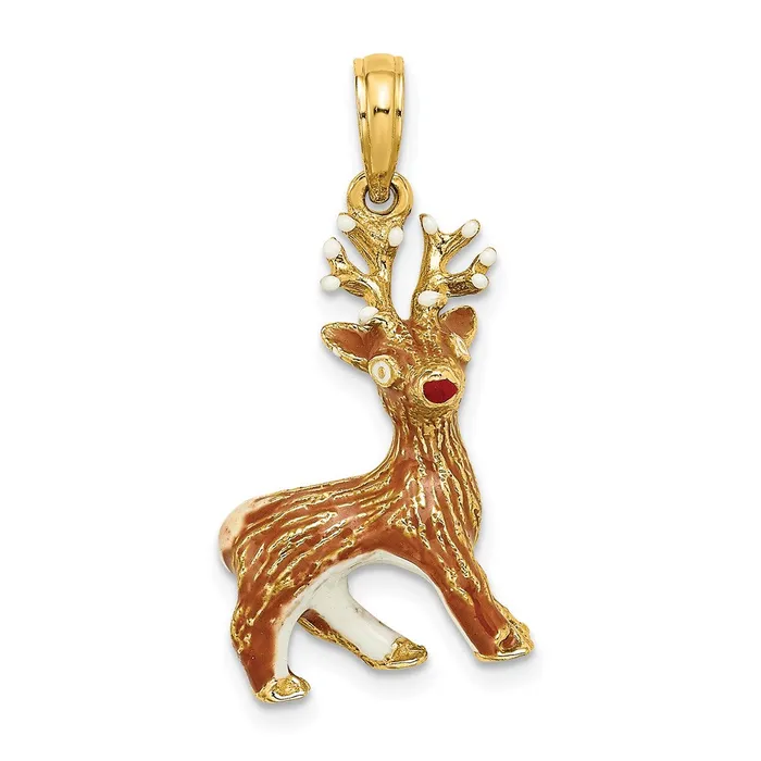 14K 3D Enamel Red Nosed Reindeer Charm TreasureFineJewelers Charm Necklaces