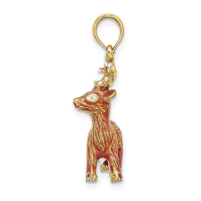 14K 3D Enamel Red Nosed Reindeer Charm TreasureFineJewelers Charm Necklaces