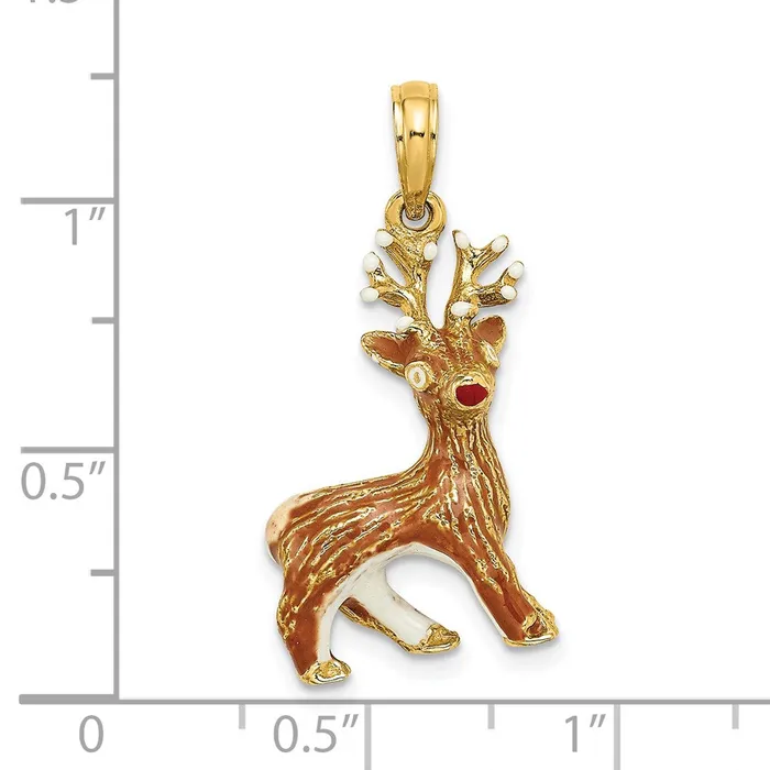 14K 3D Enamel Red Nosed Reindeer Charm TreasureFineJewelers Charm Necklaces