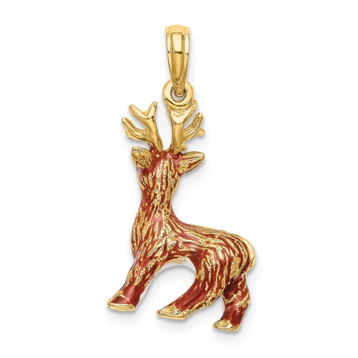 14K 3D Enamel Red Nosed Reindeer Charm TreasureFineJewelers Charm Necklaces
