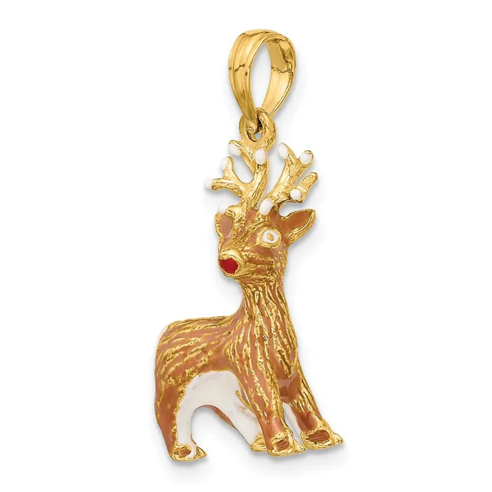 14K 3D Enamel Red Nosed Reindeer Charm TreasureFineJewelers Charm Necklaces