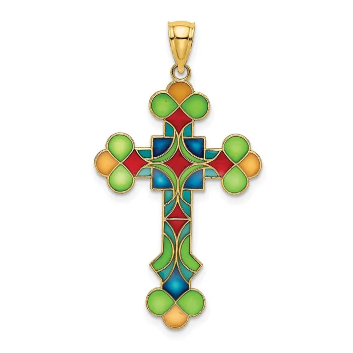 14K Multi Color Enameled Cross Charm TreasureFineJewelers Charm Necklaces 14K Multi Color Enameled Cross Charm TreasureFineJewelers Charm Necklaces