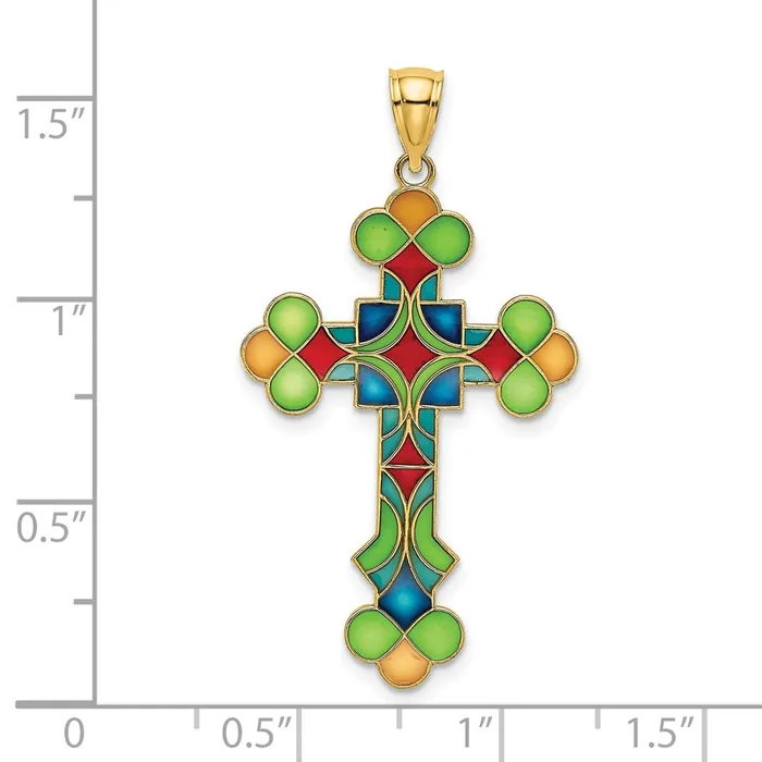 14K Multi Color Enameled Cross Charm TreasureFineJewelers Charm Necklaces