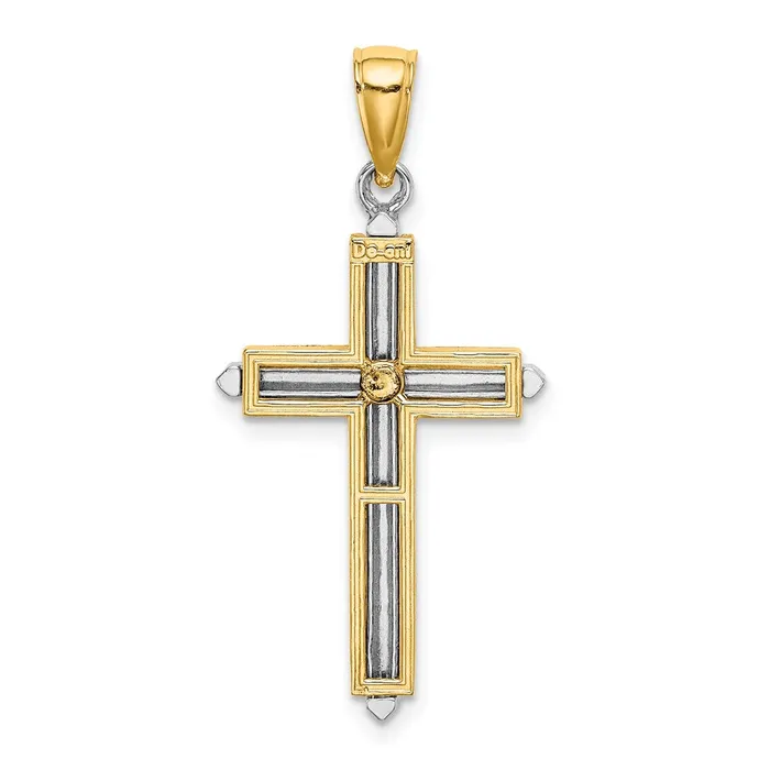 14K Twotone Polished Cross Charm TreasureFineJewelers Charm Necklaces