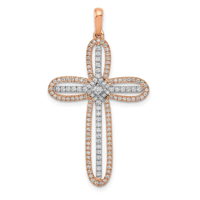 14k White and Rose Gold Diamond Cross Pendant TreasureFineJewelers Necklaces 14k White and Rose Gold Diamond Cross Pendant TreasureFineJewelers Necklaces