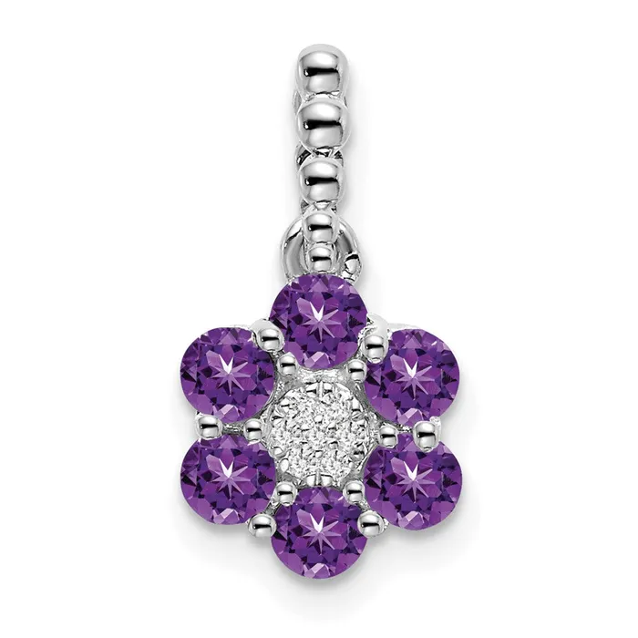 14k White Gold Amethyst and Diamond Floral Pendant TreasureFineJewelers Necklaces 14k White Gold Amethyst and Diamond Floral Pendant TreasureFineJewelers Necklaces
