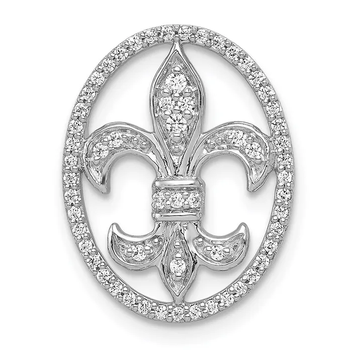 14k White Gold Oval 15ct Diamond Fleur de Lis Chain Slide TreasureFineJewelers Necklaces