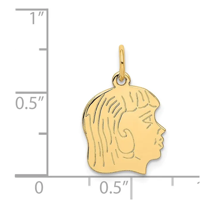 14k Yellow Gold 011 Depth Engravable Girl Head Charm TreasureFineJewelers Charm Necklaces