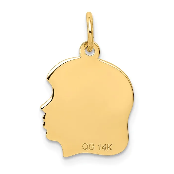 14k Yellow Gold 011 Depth Engravable Girl Head Charm TreasureFineJewelers Charm Necklaces