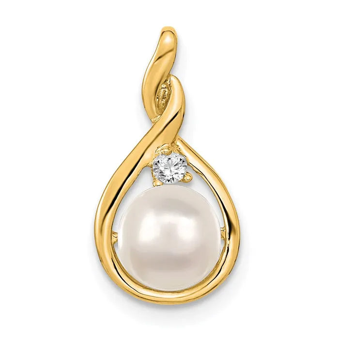 14k Yellow Gold 7mm White Round Freshwater Cultured Pearl AA Diamond Pendant TreasureFineJewelers Necklaces 14k Yellow Gold 7mm White Round Freshwater Cultured Pearl AA Diamond Pendant TreasureFineJewelers Necklaces