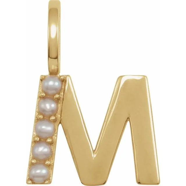 14K Yellow Gold Cultured White Gold Pearl Initial M CharmPendant TreasureFineJewelers Necklaces 14K Yellow Gold Cultured White Gold Pearl Initial M CharmPendant TreasureFineJewelers Necklaces