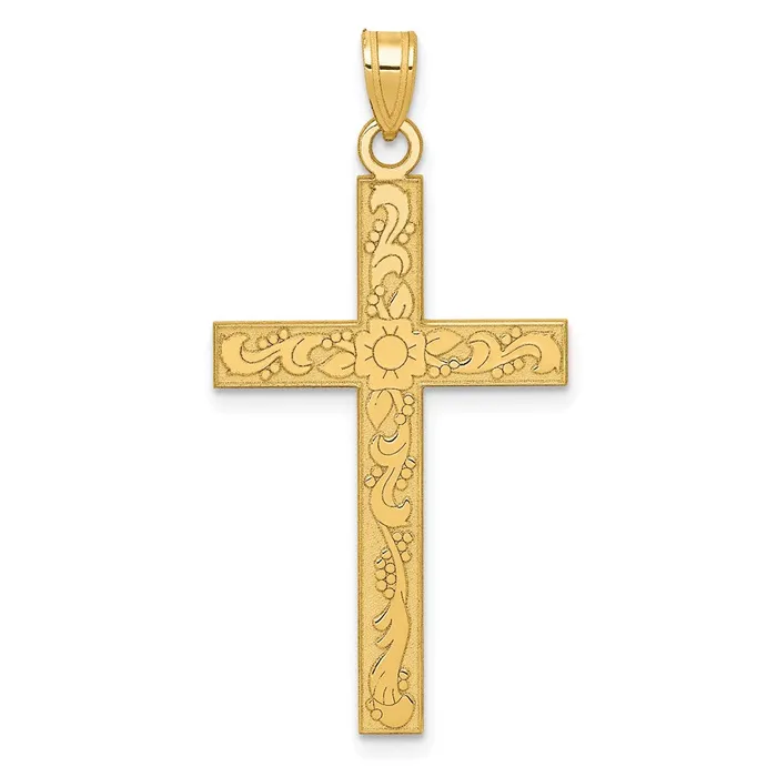 14k Yellow Gold Etched Floral Cross Pendant TreasureFineJewelers Necklaces 14k Yellow Gold Etched Floral Cross Pendant TreasureFineJewelers Necklaces