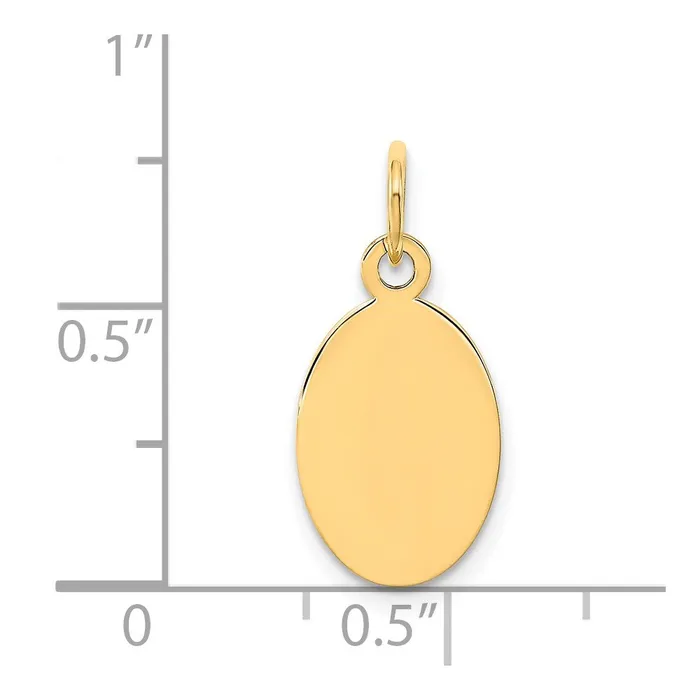 14k Yellow Gold Plain 011 Gauge Engravable Oval Disc Charm TreasureFineJewelers Charm Necklaces