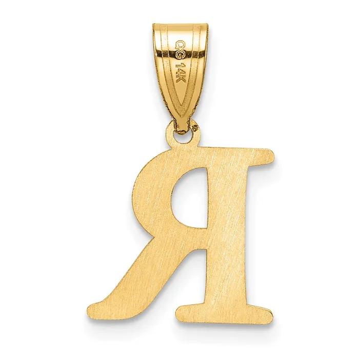 14k Yellow Gold Polished Etched Letter R Initial Pendant TreasureFineJewelers Necklaces
