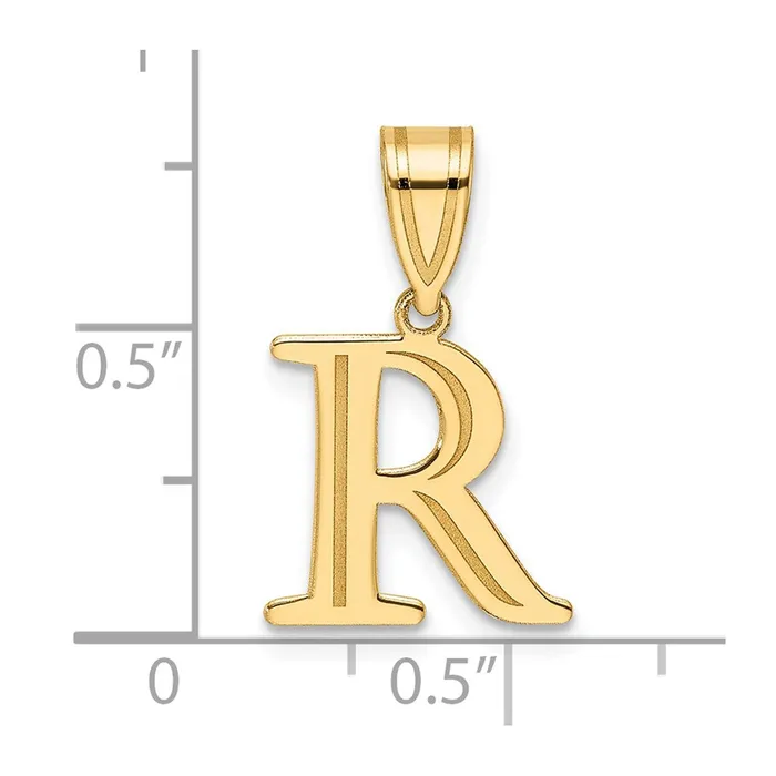 14k Yellow Gold Polished Etched Letter R Initial Pendant TreasureFineJewelers Necklaces