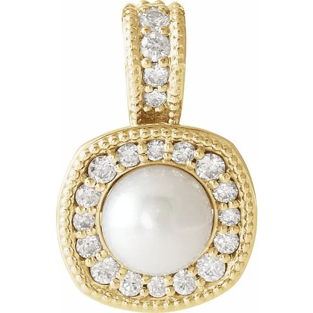 14K Yellow White Freshwater Cultured Pearl 14 CTW Diamond Pendant TreasureFineJewelers Necklaces 14K Yellow White Freshwater Cultured Pearl 14 CTW Diamond Pendant TreasureFineJewelers Necklaces