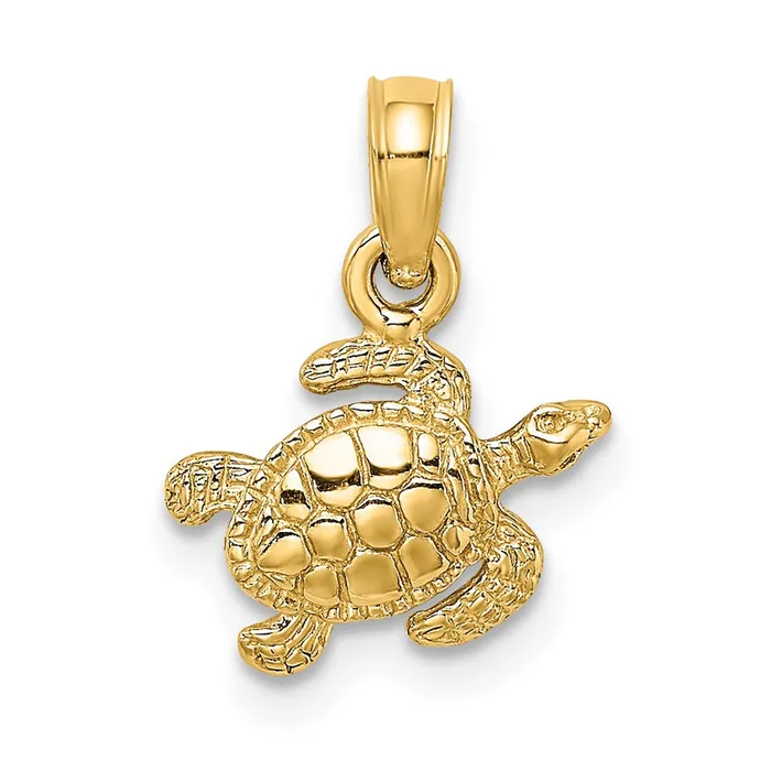 Charm Necklaces TreasureFineJewelers 14K Textured Sea Turtle Charm