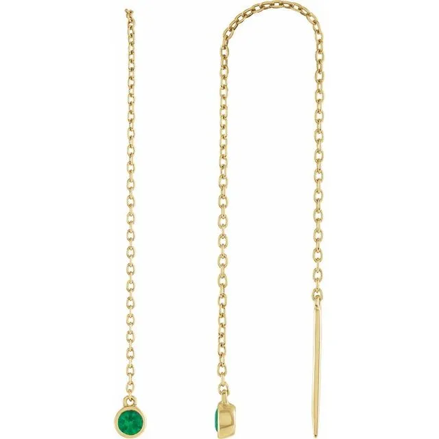 Earrings TreasureFineJewelers 14K Yellow Gold Natural Emerald Chain Earrings