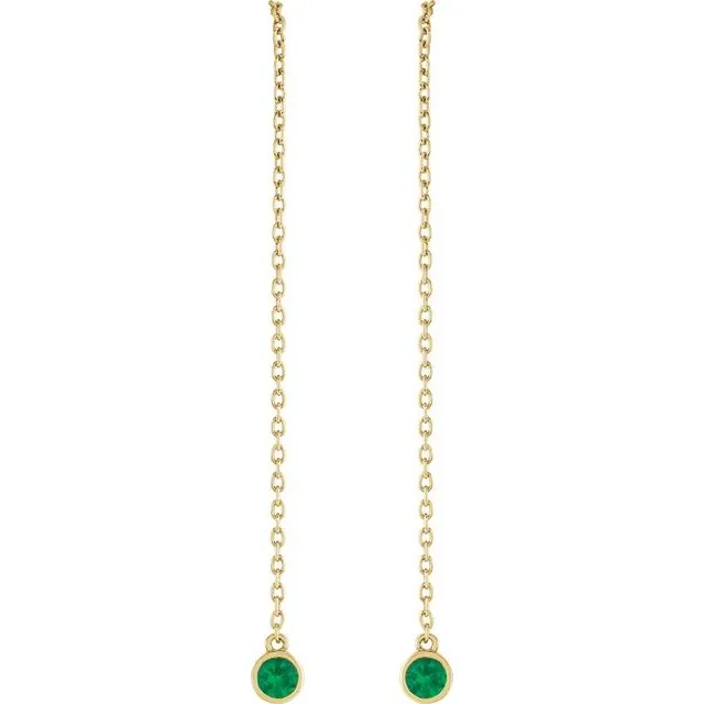 Earrings TreasureFineJewelers 14K Yellow Gold Natural Emerald Chain Earrings