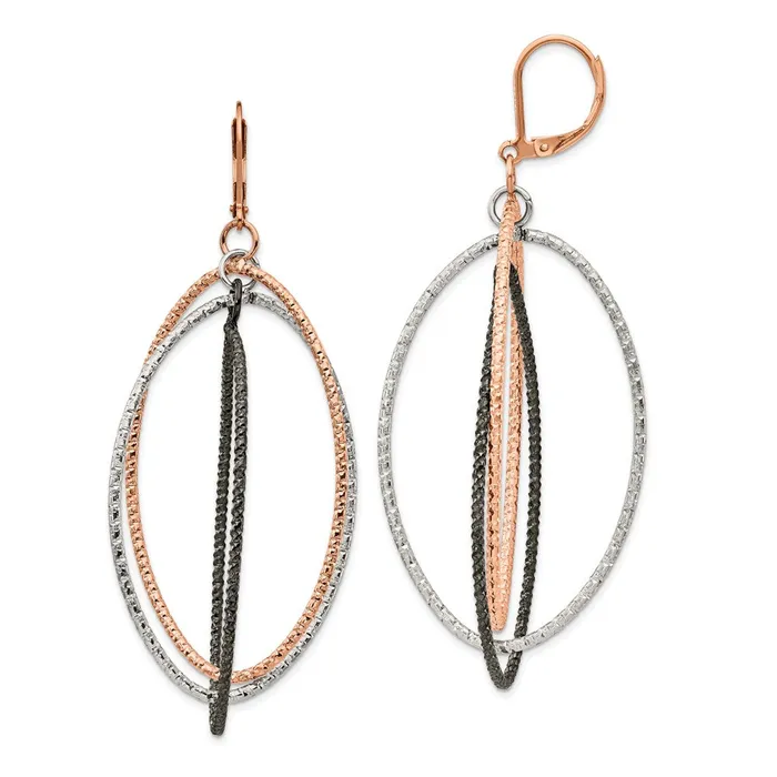 Earrings TreasureFineJewelers Stainless Steel Polished and Textured Gun Rose IP Leverback Earrings