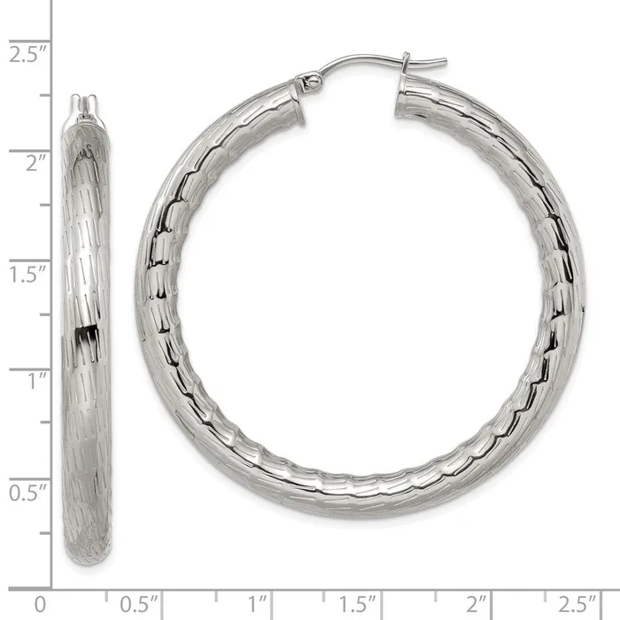 Earrings TreasureFineJewelers Stainless Steel Polished and Textured Hollow Hoop Earrings