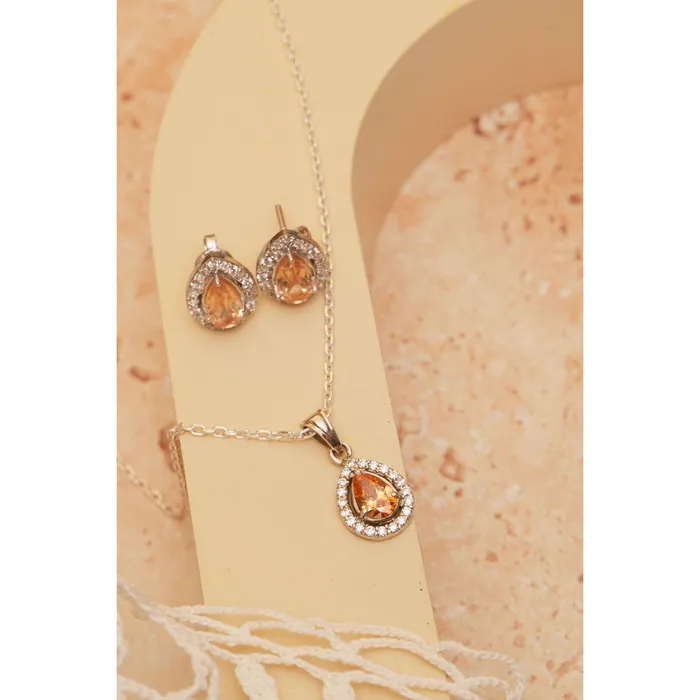 Ema Jewels Necklaces Rhea Sunflower Sterling Silver Necklace Earrings SET