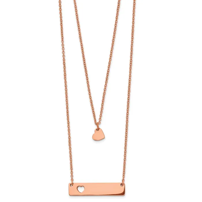 Necklaces Stainless Steel Polished Rose IP Heart Bar Multi Strand 15in ext Necklace TreasureFineJewelers Necklaces Stainless Steel Polished Rose IP Heart Bar Multi Strand 15in ext Necklace TreasureFineJewelers