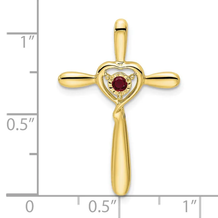 Necklaces TreasureFineJewelers 10k Created Ruby Cross wHeart Chain Slide