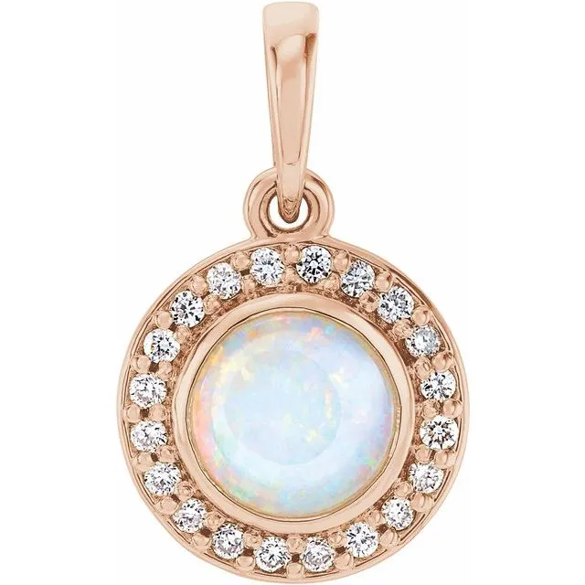 Necklaces TreasureFineJewelers 14K Rose Opal 08 CTW Diamond Pendant