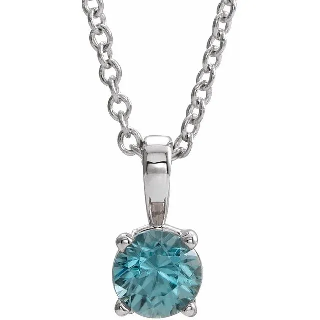 Necklaces TreasureFineJewelers 14K White Gold 5 mm Natural Blue Zircon 1618 Necklace Necklaces TreasureFineJewelers 14K White Gold 5 mm Natural Blue Zircon 1618 Necklace