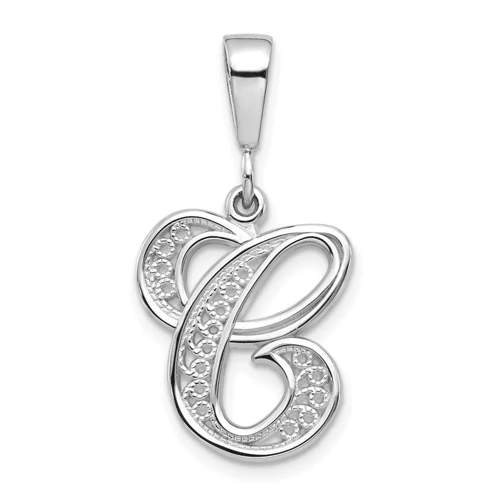 Necklaces TreasureFineJewelers 14k White Gold White Gold Solid Polished Script Filigree Letter C Initial Pendant Necklaces TreasureFineJewelers 14k White Gold White Gold Solid Polished Script Filigree Letter C Initial Pendant