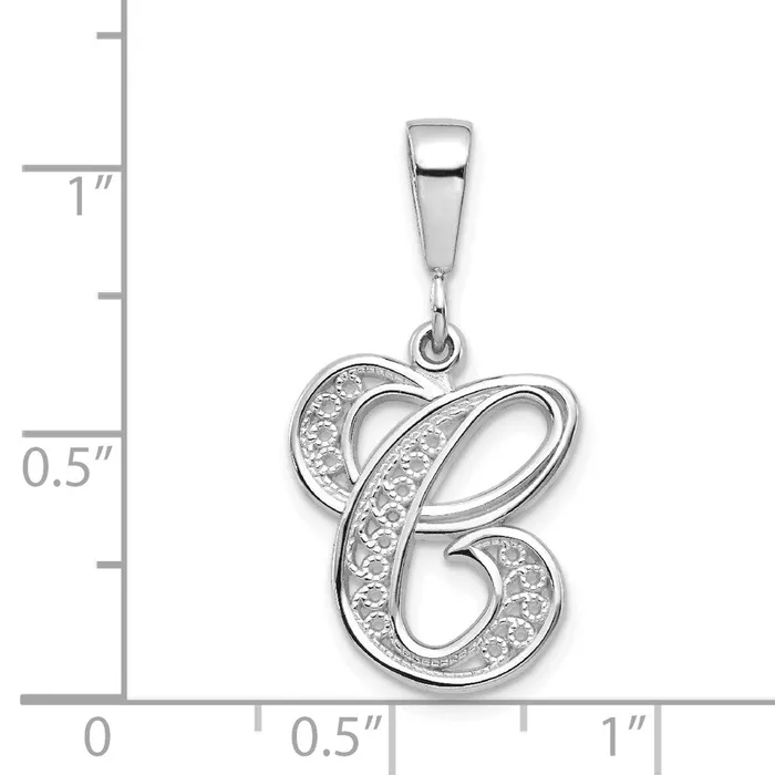 Necklaces TreasureFineJewelers 14k White Gold White Gold Solid Polished Script Filigree Letter C Initial Pendant