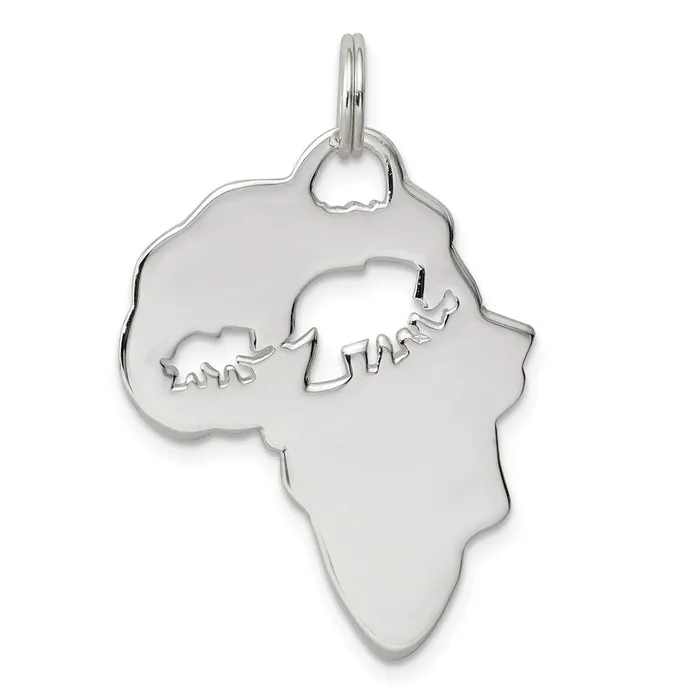 Necklaces TreasureFineJewelers Sterling Silver Africa Continent with Elephant Cutout Pendant Necklaces TreasureFineJewelers Sterling Silver Africa Continent with Elephant Cutout Pendant