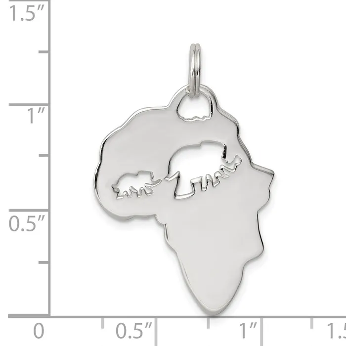 Necklaces TreasureFineJewelers Sterling Silver Africa Continent with Elephant Cutout Pendant