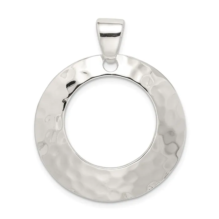 Necklaces TreasureFineJewelers Sterling Silver Hammered Circle Pendant