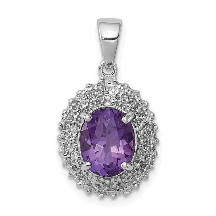 Necklaces TreasureFineJewelers Sterling Silver Rhodium Plated Amethyst and Diamond Pendant Necklaces TreasureFineJewelers Sterling Silver Rhodium Plated Amethyst and Diamond Pendant