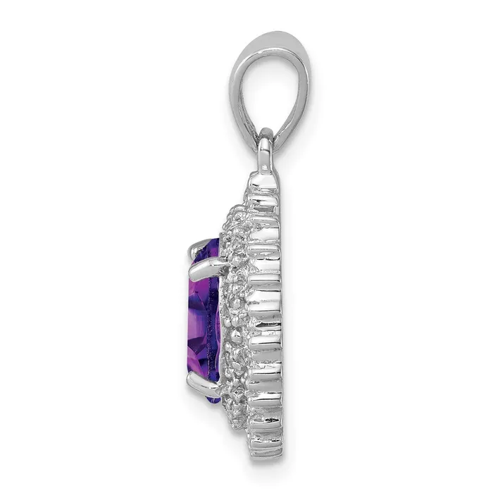Necklaces TreasureFineJewelers Sterling Silver Rhodium Plated Amethyst and Diamond Pendant