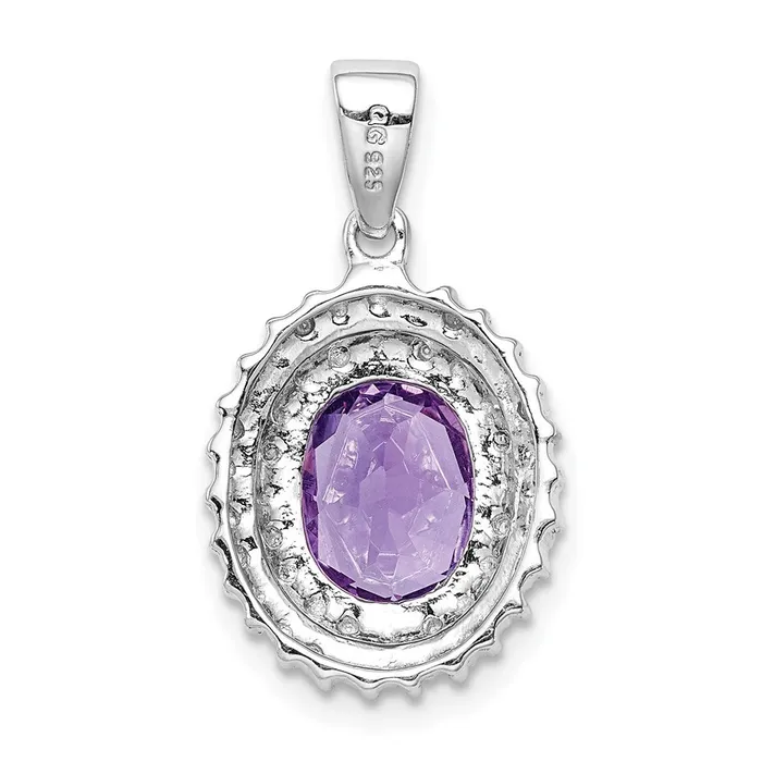 Necklaces TreasureFineJewelers Sterling Silver Rhodium Plated Amethyst and Diamond Pendant